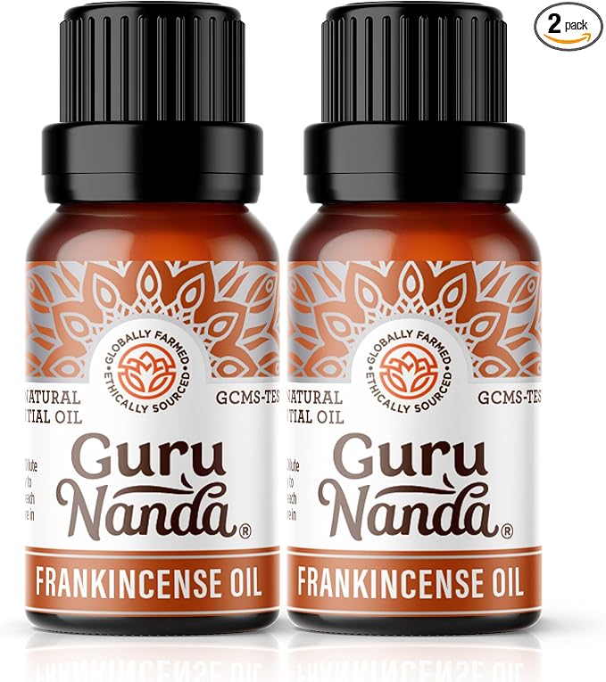 GuruNanda Frankincense Essential Oil, 100% Pure, Natural and Undiluted Diffuser Oil for Aromatherapy, Massages & DIY Recipies, Promotes Comfort & Supports Radiant-Looking Skin (2X0.5 fl Oz)