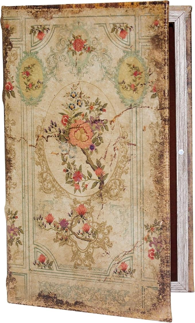 Decorative Vintage Book Shaped Trinket Storage Box Rose Pattern | French Vintage Book Box Coffee Table Decoration