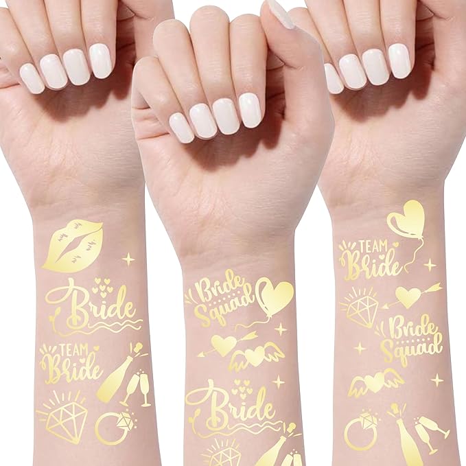 Bride's Babes Bachelorette Temporary Tattoos, Bride Tribe Cheers Gold Metallic Tattoos for Bachelorette Party Bridesmaid Favors Decorations(Bride Squad)