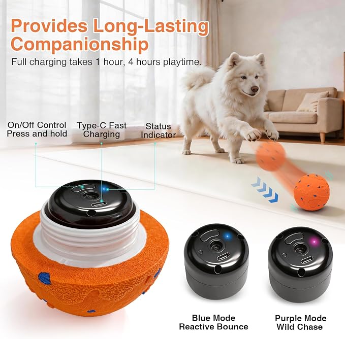 Interactive Dog Toys Ball with 2 Shells – Automatic Moving Rolling(Orange)