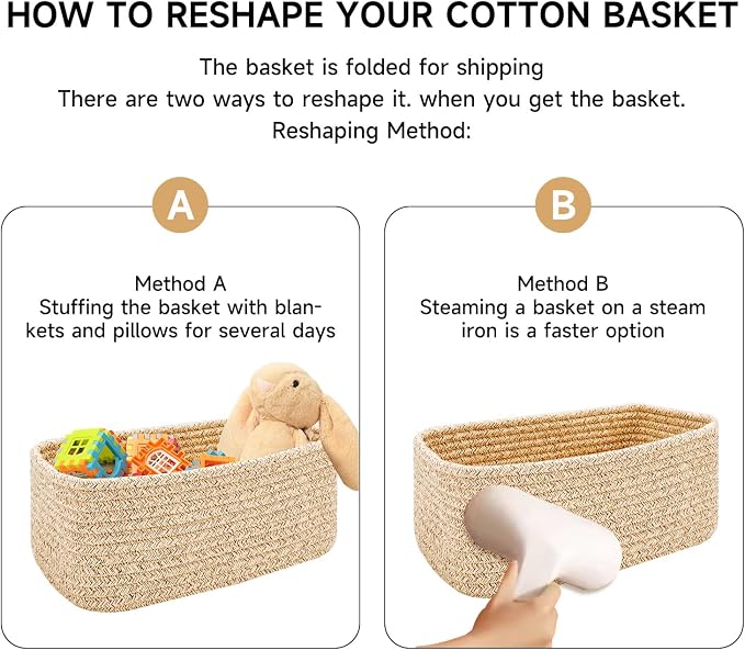 MiniArk Small Storage Baskets for Organizing | Closet Organizer Bins | Shelf Toy Basket | Woven Rope Baskets | Cube Decorative Box | Shallow Basket | 13x8.5x5.1” | 3 Packs Mixed Brown