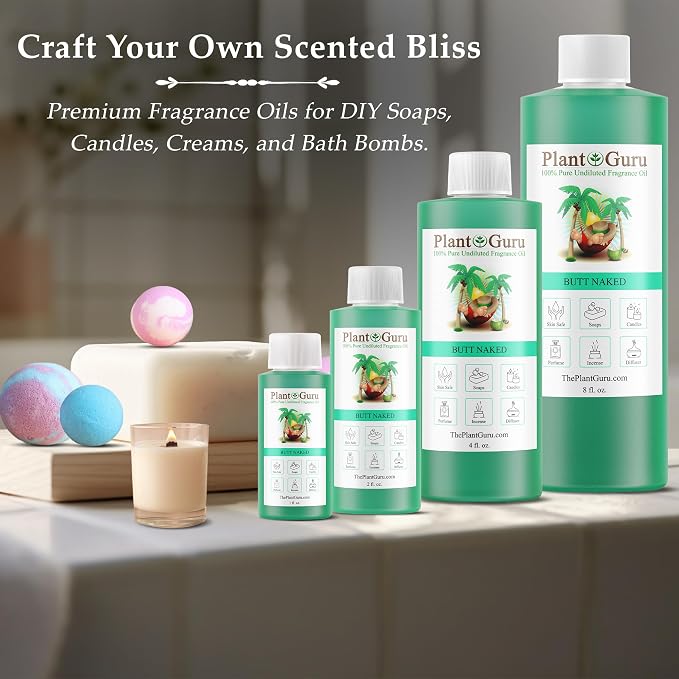 Plant Guru Butt Naked Fragrance Oil 8 fl. oz. - Aromatherapy, Scented Oil for DIY Soap, Candles, Bath Bombs, Reed Diffusers, and More