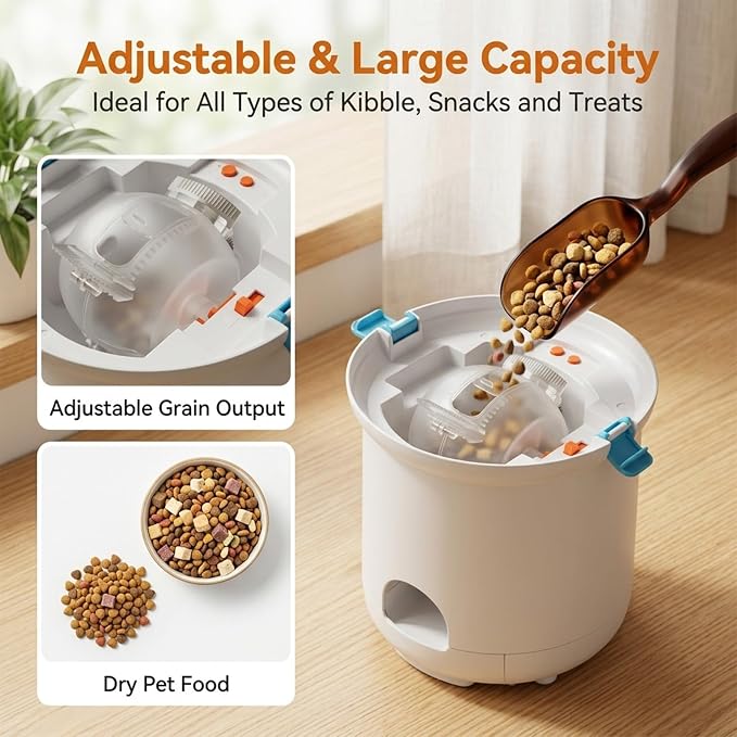 Automatic Dog Treat Dispenser, Button-Activated Interactive Dog Toy | Dog Puzzle Feeder for Mental Stimulation, Positive Reinforcement Training & Slow Feeding, USB Rechargeable