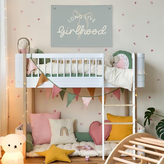 Blue Girls Room Decor, Long Live Girlhood Coquette Bow Cute Nursery Playroom Wall Hanging Linen Banner Flag, Baby Blue Kids,Toddler Bedroom Decorations, Baby Showers Newborn Gift 30x20,girlroom