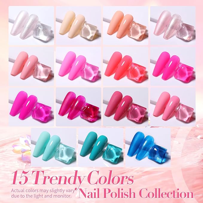 Born Pretty Pink Nail Polish Set Fingernail, 15 Colors Hot Pink Neon Nude Natural Bright Spring Summer Quick Dry Nail Lacquer for DIY Nail Art Salon Home Valentines Day Gift for Women