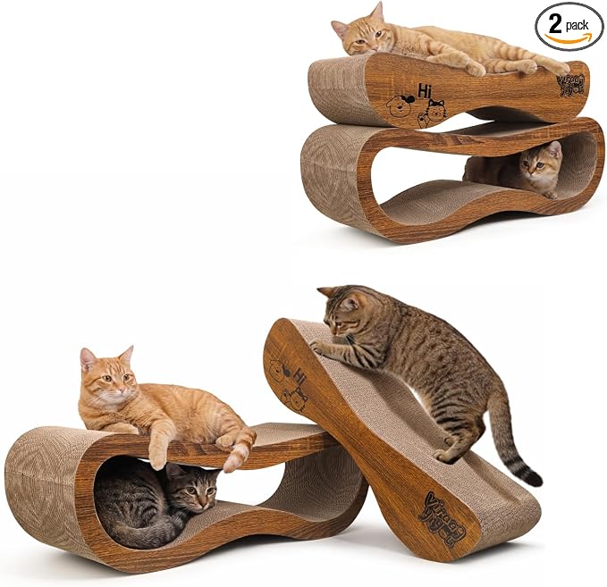 Cat Scratcher Set Cardboard Lounge Bed Scratch Pad for Indoor Cats Kittens | Reversible Durable Cardboard|Satisfies Cat Scratching Instinct|Protects Furniture|Indoor Cats & Kittens|Stackable Space Saver