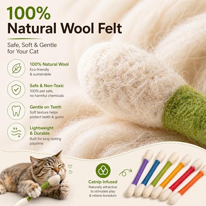 Giant Catnip Cat Toys for Indoor Cats, 6 Pack Interactive Cat Toy, Oversized Cotton Swab Design, Kitten Toys for Boredom Relief, Exercise & Play