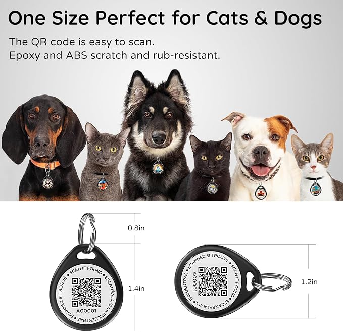 QR Code Dog Tags Personalized for Pets, Real-time Alerts, Aurora