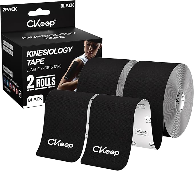CKeep Kinesiology Tape, Uncut 2 Rolls, Original Cotton Elastic Premium Athletic Tape,Latex Free Hypoallergenic, 2inch x 16ft, Black