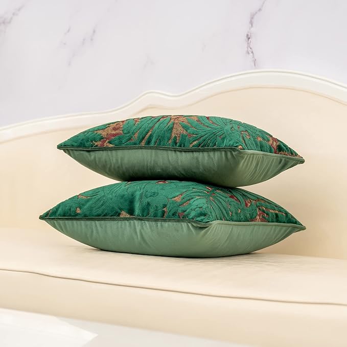 Alerfa 20 x 20 Inch Green Teal Square Maple Leaf Pillow Embroidery Cut Velvet Cushion Case Luxury Modern Lumbar Throw Pillow Cover Decorative Pillow for Couch Sofa Living Room Bedroom Car