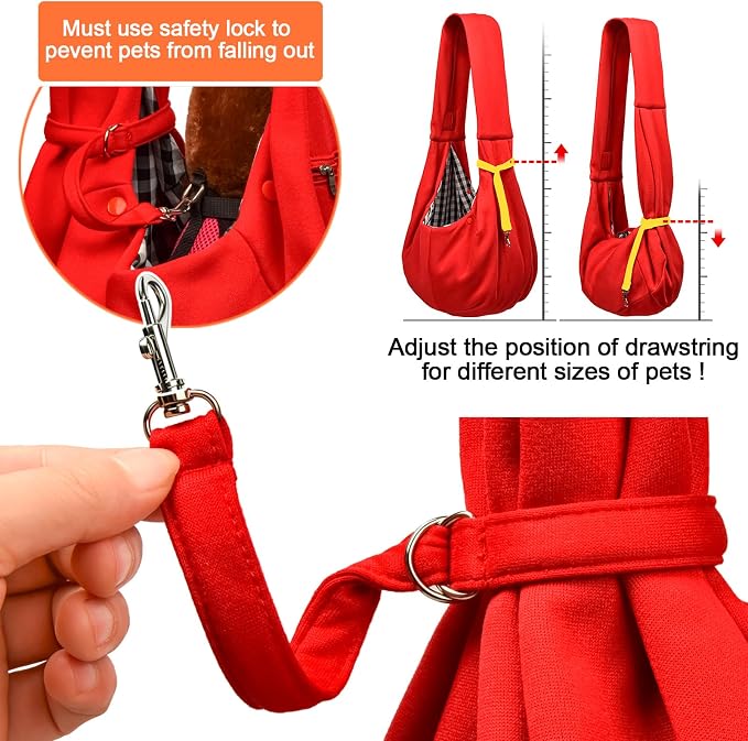 Tomkas Small Dog Cat Sling Carrier Puppy Purse Travel Wrap Soft Crossbody Pet Bag (Red, M - Zip Pocket & Classic Strap)