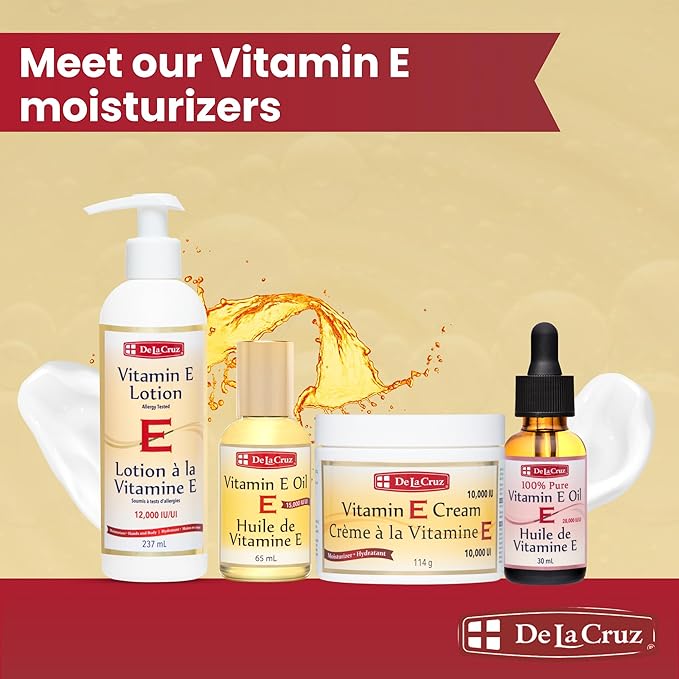 De La Cruz Vitamin E Lotion for Dry Skin 12,000 IU with Avocado Oil, Almond Oil & Aloe Vera.vitamin e moisturizer, Moisturizing body lotion and face lotion for All Skin Types 8 FL OZ Made in USA
