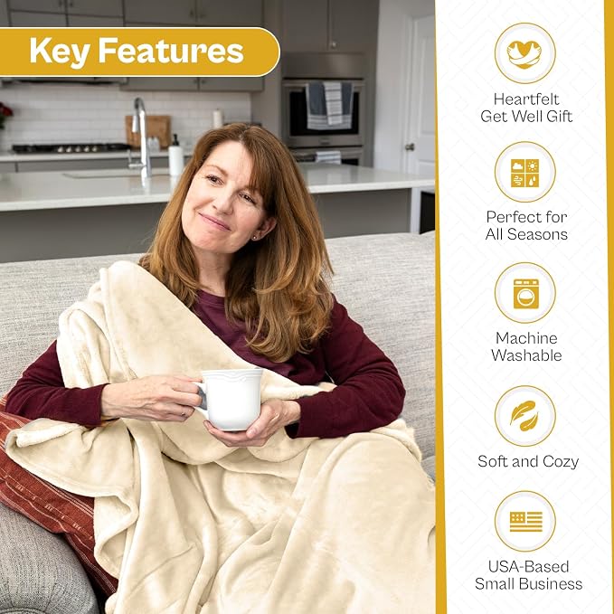 Solsken Home Get Well Soon Blanket – At Least You Dont Have to Wear A Cone Funny Get Well for Women & Men, Surgery, Illness, Sympathy & Comfort Throw, Ivory 50"x65"