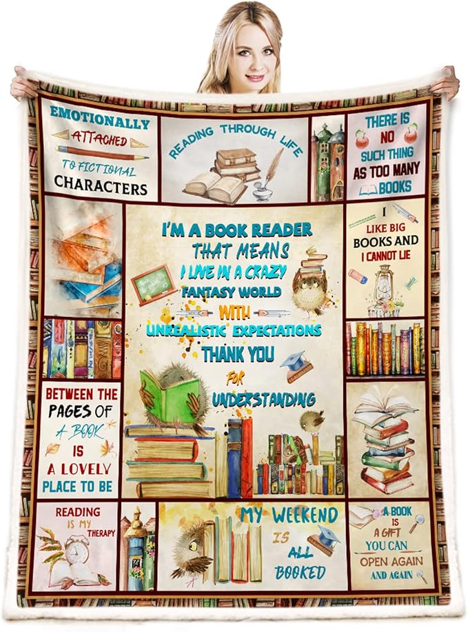 Book Lovers Blanket, Accessories for Bookworm Book Club, Librarian Gifts Throw Blanket, Literary Gifts Ideas 60"x50"