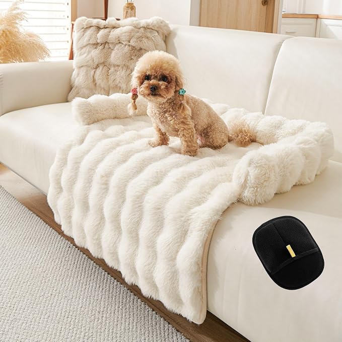 Dog Couch Bed for Dogs & Cats (29.5"x29.5"), Washable Plush Dog Bed for Couch with Bolster, Non-Slip Bottom, Furniture Protector for Sofa, Bed & Car Seat