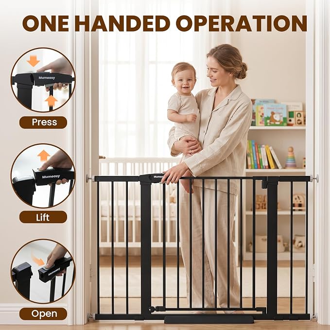 Mumeasy 29.7-46" Baby Gate for Stairs, Auto Close Dog Gate for Doorways