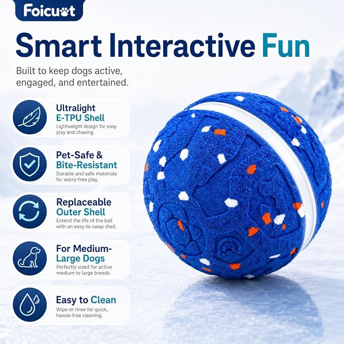 Interactive Dog Ball Toy, 3 Modes, LED, Sound & Vibration, USB-C
