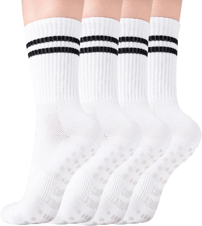 COOLMATE Pilates Socks with Grips for Women, Yoga Socks, Crew Non Slip Women for Barre, Pilates Gifts for Women