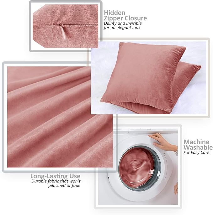 Throw Pillow Inserts Pack of 2 with Velvet Soft Solid Decorative Square Throw Pillow Covers Set for Sofa Couch Car Bedroom, 12X20 Throw Pillows Inserts with 12x18 Washable Cushion Covers, Misty Rose