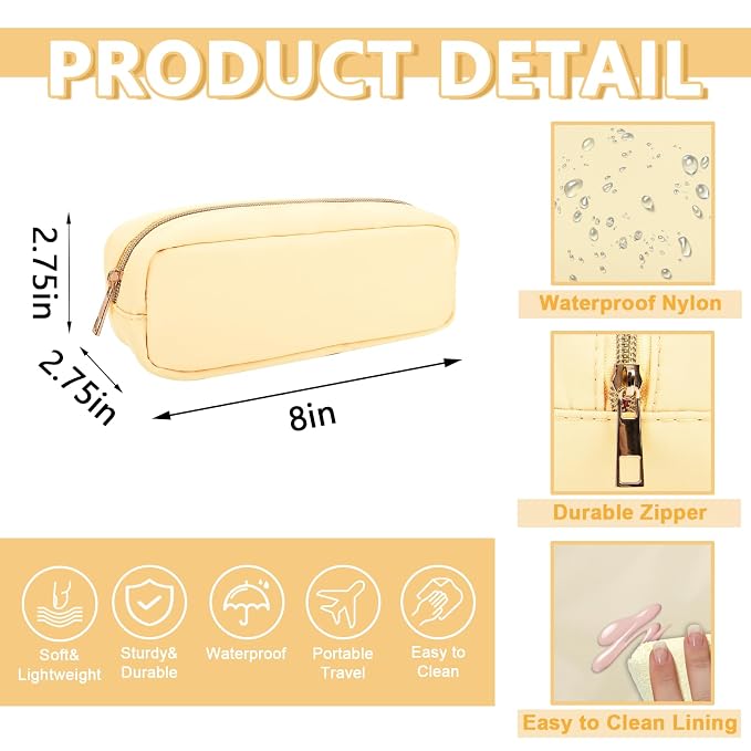 UIXIZQ Small Pencil Case Makeup Bag for Purse, Cute Preppy Nylon Makeup Brush Bag with Zipper, Girls Portable Stationery Storage Case for Office School College (Slim-Sand)