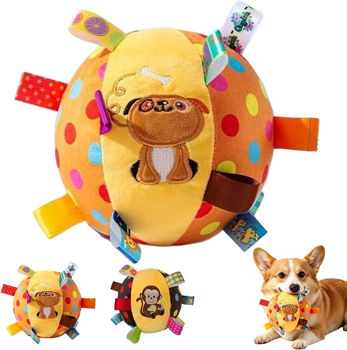 Colorful Squeaky Hanging Dog Training Toy, Dog Plush Toy,6-Inch Soft Stuffed Ball with Cotton Material, Pet Interactive Fetch Toy for Small to Large Dog (Dog, Brown)
