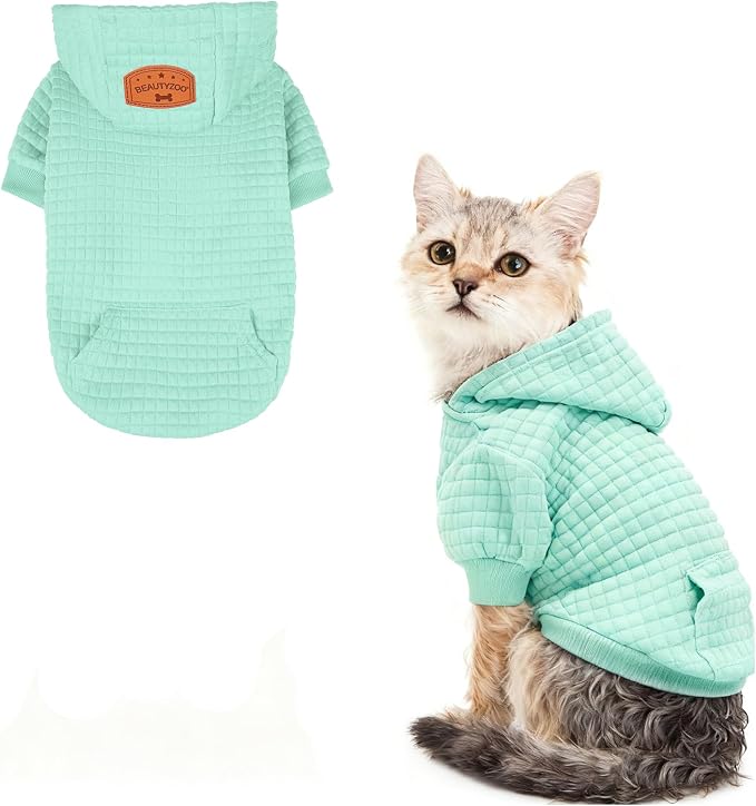 BEAUTYZOO Dog Hoodies Sweater for Small Dogs,Waffle‑Like Laminated Pet Coat | Warm Dog Sweatshirt with Pocket & Leash Hole,Pullover Clothes for Girl Boy Dogs & Cats,Stretchy & Easy‑On‑Off,Chihuahua Puppy