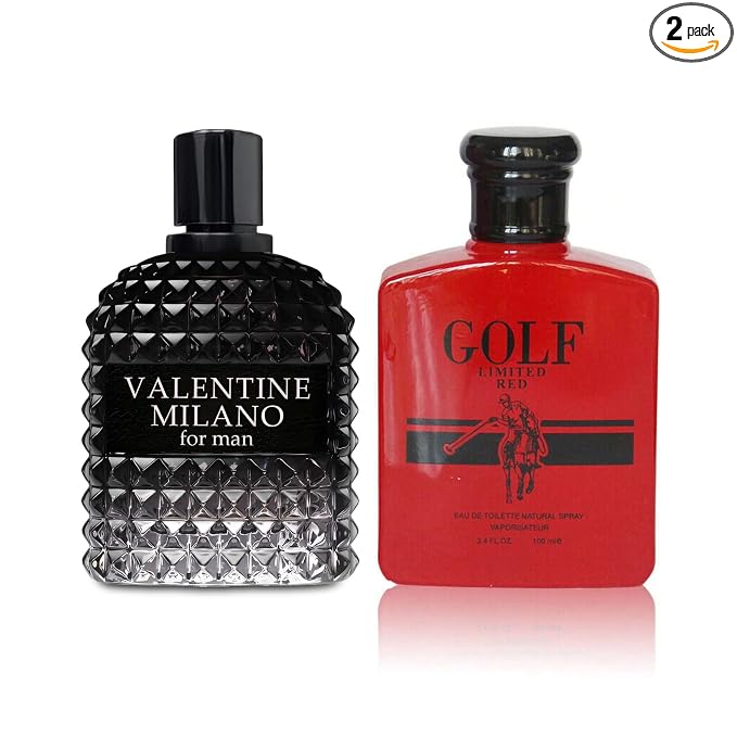AFLUXE 2PCS Valentine Milano/Golf Limited Red Eau De Toilette for Men-Fresh,Romantic Scent Perfume for Men 3.4 Fl Oz Each Mens Cologne For All Skin Daily Used