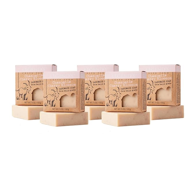 Legend's Creek Farm Goat Milk Soap - Cleansing Moisturizing Bar for Hands and Body - 5 Oz Creamy Lather, Nourishing, Gentle Natural Soap for Sensitive Skin (Chamomile Cherry Blossom, Pack of 5)