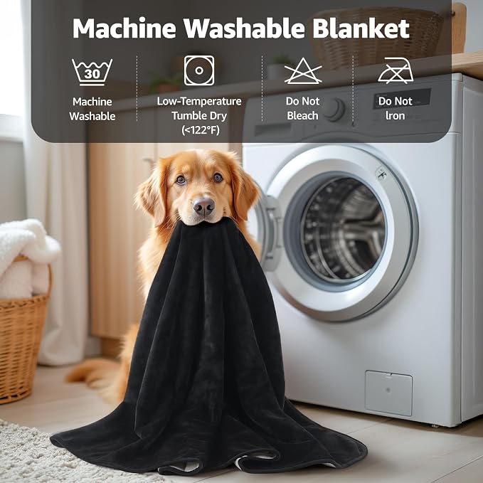 LOOBANI Waterproof Dog Blanket for Couch, Soft Couch Cover 50" x 60" Black | Pet Blanket for Medium Large Dogs, Double Side Liquid-Proof, Reversible Flannel Bed Throw for Sofa, Travel, Hair Resistant