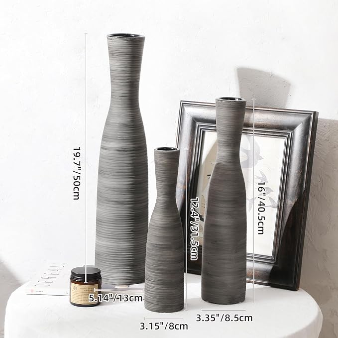 ALMA Black Tall Skinny Vase for Floor, 20" Flower Vase for Home Decor | Decorative Ceramic Vase for Dried Flowers & Pampas Grass, Designed for Living Room, Entryway, Fireplace, Housewarming Gifts