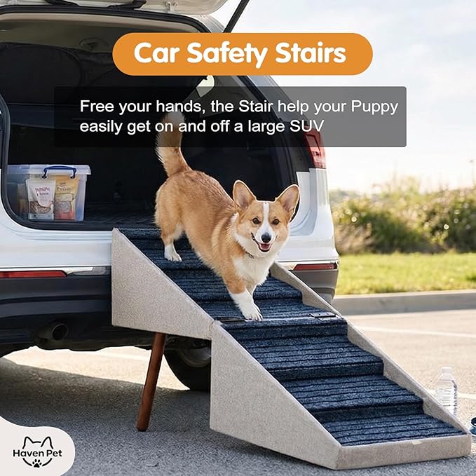XXL 2-in-1 Ottoman Dog Stairs for Large Dogs,21.6 Inch Foldable | 6 Step Pet stairs for Bed and Couch,Safe Dog Stairs for Small Dogs,Joint Relief,Easily Fold Flat for Compact Storage