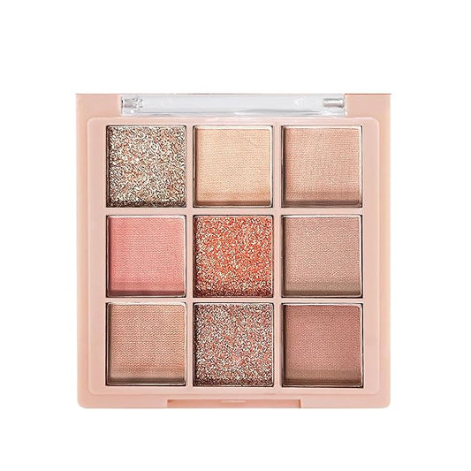 9 Colors Glitter Matte Eyeshadow Palette, Golden Peach Brown Shimmer Eye Shadow Makeup, Nude Pink Eye Makeup, Sparkly Metallic Eyeshadow Pallet #02 Peach Pink Neutral