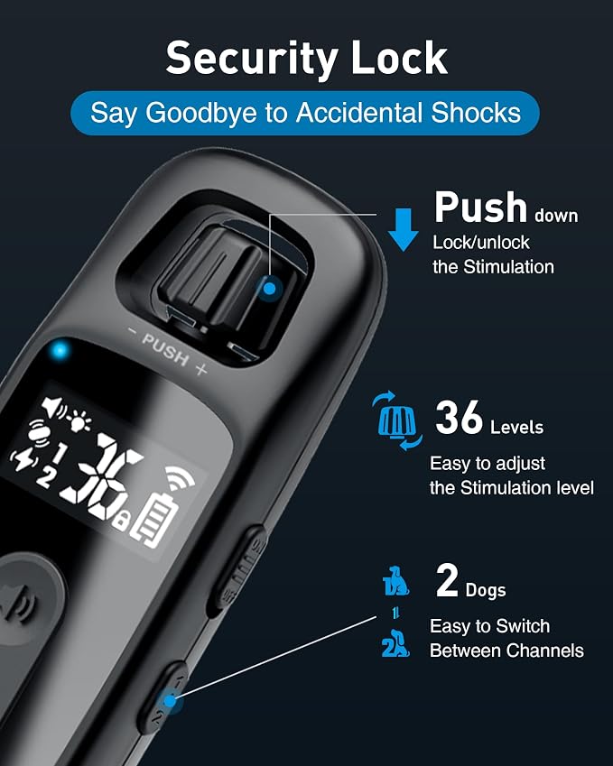 ABBIDOT Shock Collar for 2 Dogs - 4 Training Modes Dog Training Collar, 3300Ft Range, IPX7 Waterproof, Nihgt Light, Rechargeable E-Collar for Small Medium Large Dogs (15-120 lbs),Onyx Black