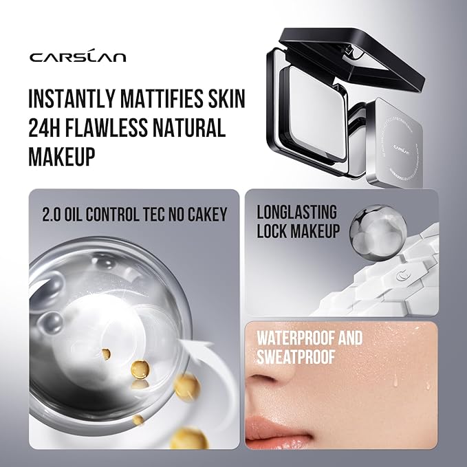 CARSLAN 2.0 Black Magnet Soft Focus Powder, Waterproof Translucent Pressed Setting Powder, 24H Longlasting Talc-Free Face Powder, Oil Control Compact Makeup,01 Pink For Dry&Com Skin, 0.28Oz