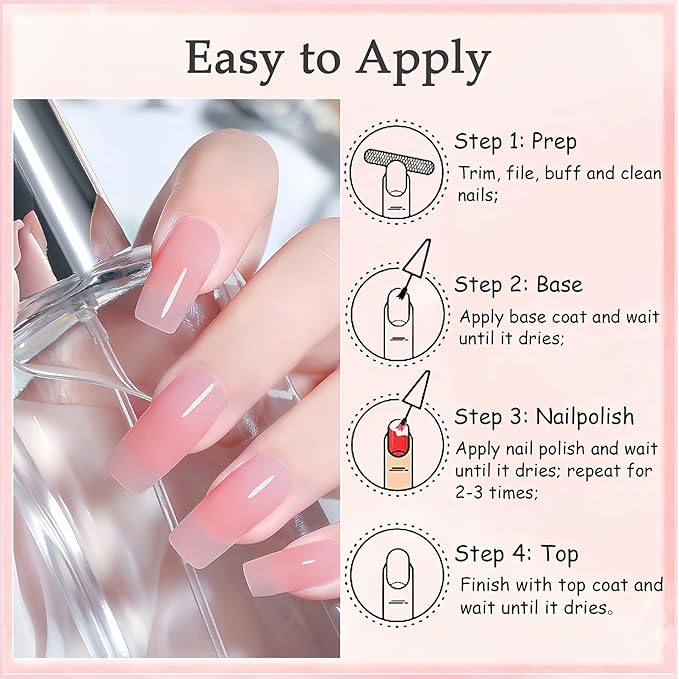 NovaCharm Pink Jelly Nail Color, Water Based Quick Dry Sheer Gloss Polish for Women & Girls, Non Toxic Transparent Soft Pink Peel Off Nail Color for Home Salon DIY, 9 ML
