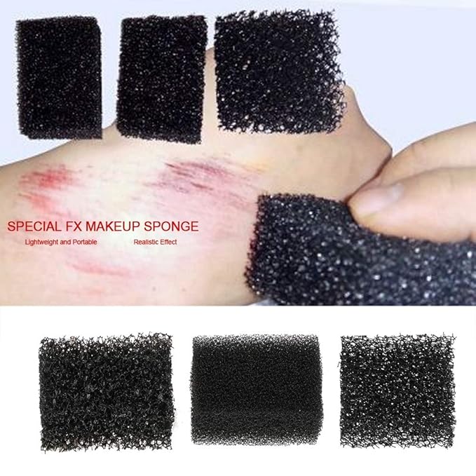 MEICOLY Stipple Sponge Halloween Bruise Makeup,SFX Blood Scar Stubble Wound Cosplay,Art Shaping Special Effects,3pcs,Black