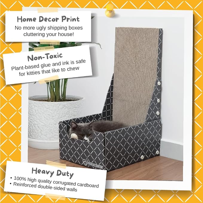 Hide & Scratch Cardboard Cat Scratcher Box & Bed Dark Grey Vertical L Shape