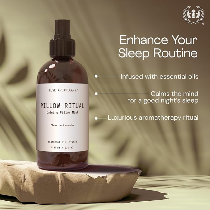 Muse Apothecary Pillow Ritual - Aromatic, Calming and Relaxing Pillow Mist, Linen and Fabric Spray - Infused with Aromatherapy Essential Oils - 4 oz, Tonka Bean + Amber + Warm Cedarwood, 2 Pack