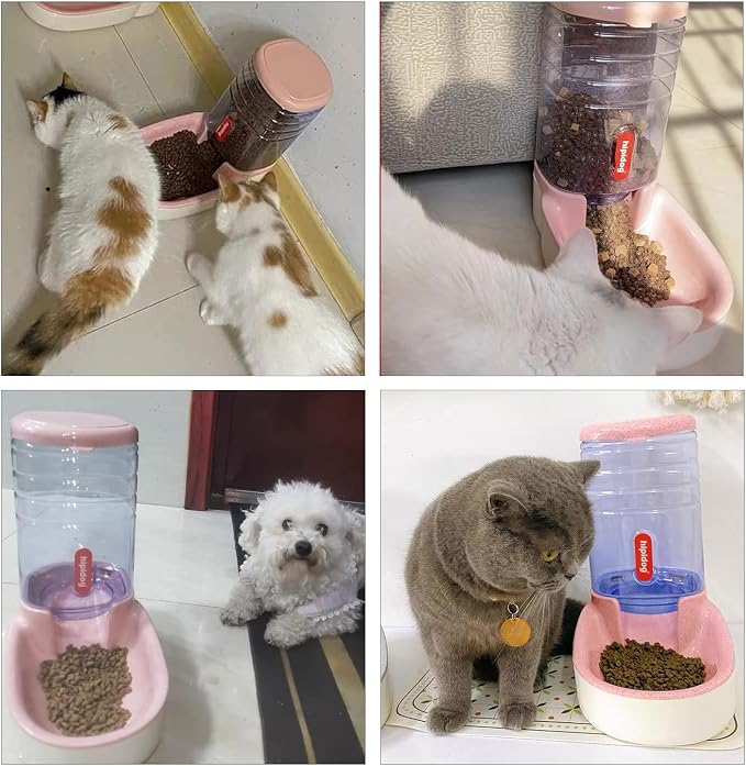 kathson Gravity Dog Food Dispenser Automatic Cat Feeding Food Station 1 Gallon Large Capacity Puppy Food Bowl for Small and Medium Dogs Cats Pink
