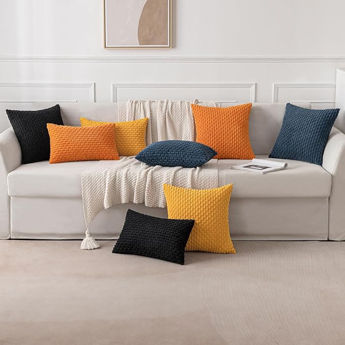 MIULEE Decorative Throw Pillow Covers 18x18 Golden Yellow Textured Corduroy | Pack of 2 Striped Pillow Covers Modern Farmhouse Home Decor for Couch Bed Sofa Living Room