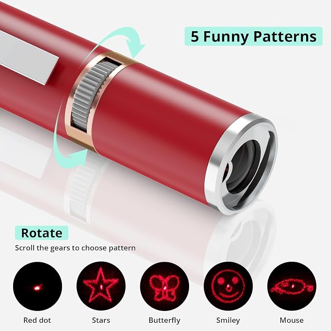 TBTeek Cat Toys, with Metal Case, 2 Pieces, Rechargeable (Red | 7 Adjustable Patterns, Cats Fun Playing Exercise Interactive Kitten Pet Dog Chase Toy