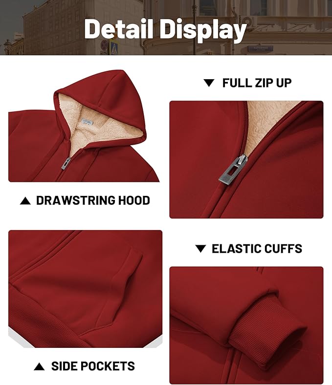 Little Beauty Womens Zip Up Hoodies Winter Thick Fleece Lined Hooded Jacket Casual Cozy Warm Sweatshirt Coat