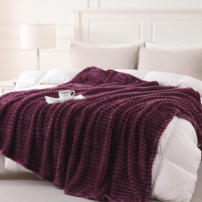 Amaranth Purple Throw Blanket for Couch Sofa 50”x60” Striped Design | Fleece Blankets Room Home Decor Lightweight Plush Soft Cozy Gifts for Women Mom