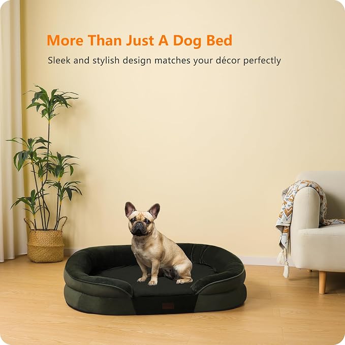 Dwanton Orthopedic Waterproof Medium Dog Bed Sofa, Gel Memory Foam, 28" | Egg-Crate Foam Dog Sofa, Washable Pet Bed with Four Sided Bolster Cushion, Removable Cover & Non-Slip Bottom, Green