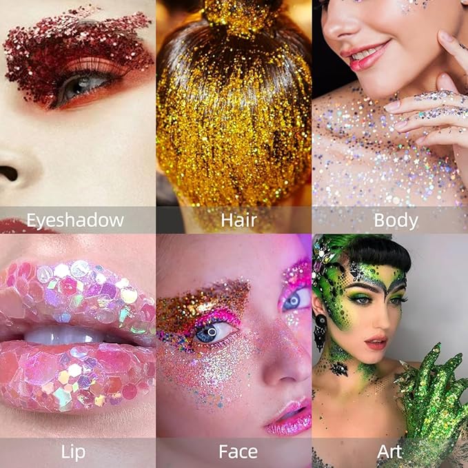 Body Glitter Stick for Face, Body & Hair - Orange & Green/Purple Fine Sparkle Glitter, 2 Pack | Long Lasting Party Makeup for Festival, Rave, Concert & Cosplay