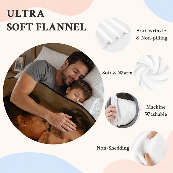 Fathers Day Birthday Gift for Dad Custom Blanket with 1 Photo & Text, Personalized Blankets with Picture to My Dad, HD Printing Customized Flannel Throw Blanket Gifts for Best Daddy Grandpa Ever