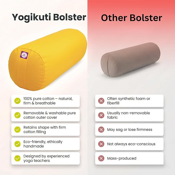 Yogikuti Iyengar Yoga Bolster for Restorative Yoga and Meditation – Lightweight Cotton Support Pillow with Handle for Easy Carry, Versatile for Pose Modification, Balance, Back Relief, and Relaxation