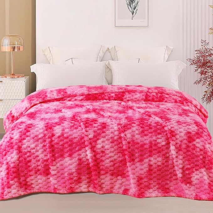 Exclusivo Mezcla 3D Fleece Twin Size Blanket for Bed, Tie-dye Pink | Extra Soft Fuzzy Plush Lightweight Bed Blankets, Cozy Fluffy Decorative Blankets for All Seasons, 60x80 Inches