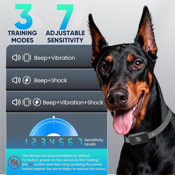 Dog Bark Collar for Large Medium Small Dogs, Effective No-Bark Collar, Smart Barking Collar, Rechargeable Bark Collar with 7 Sensitivity, 3 Modes, IP67 Waterproof, Black+Orange, 2 Pack