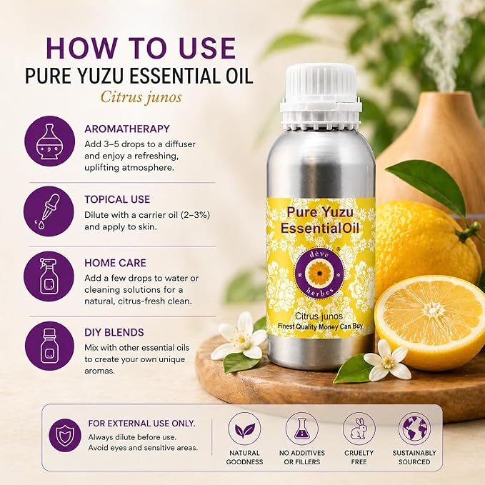 dève herbes Pure Yuzu Oil (Citrus junos) Cold Pressed 630ml (21 oz)
